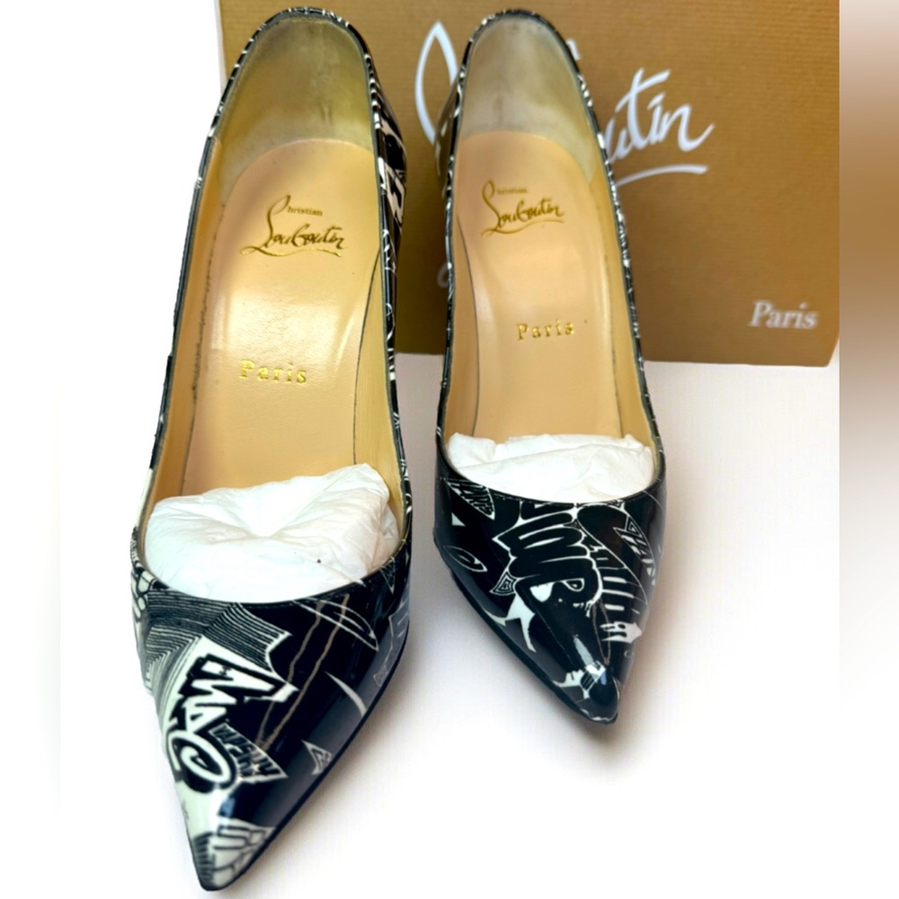 CHRISTIAN LOUBOUTIN 
Patent Nicograf Pigalle Follies 100 Pumps 36 Black White